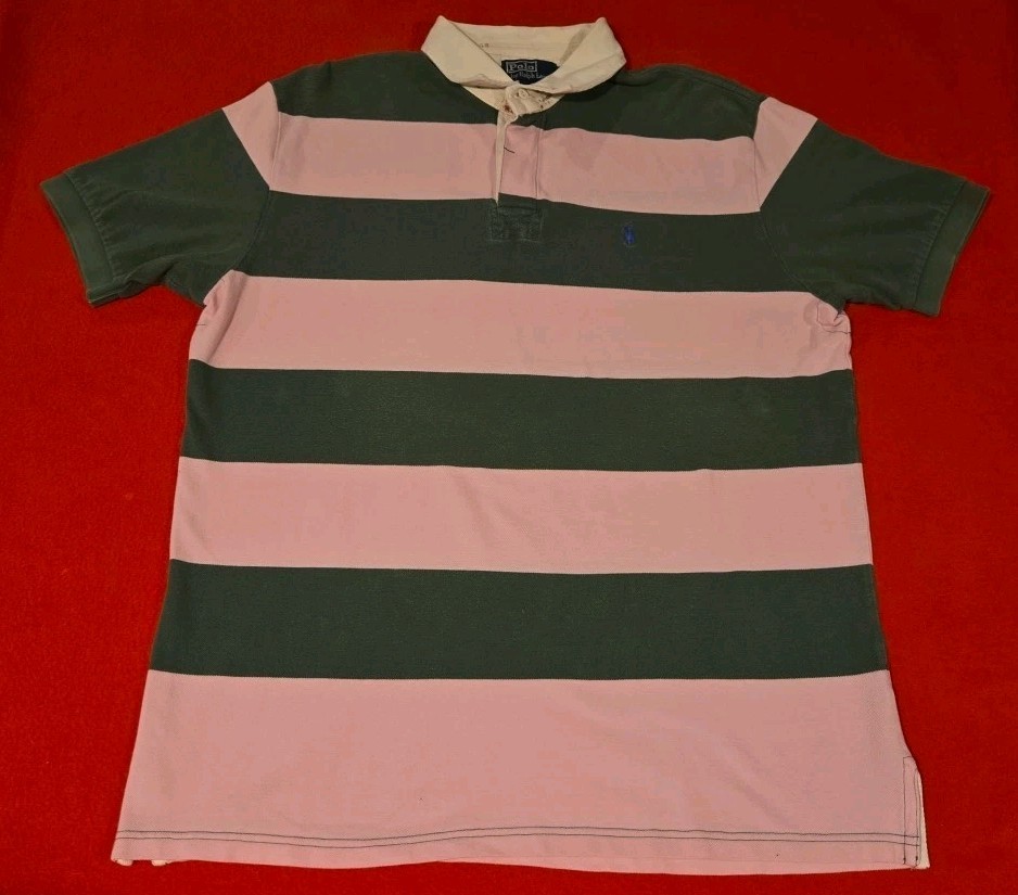 VTG Polo Ralph Lauren Men's Polo Shirt Size XL Pink/Green Striped