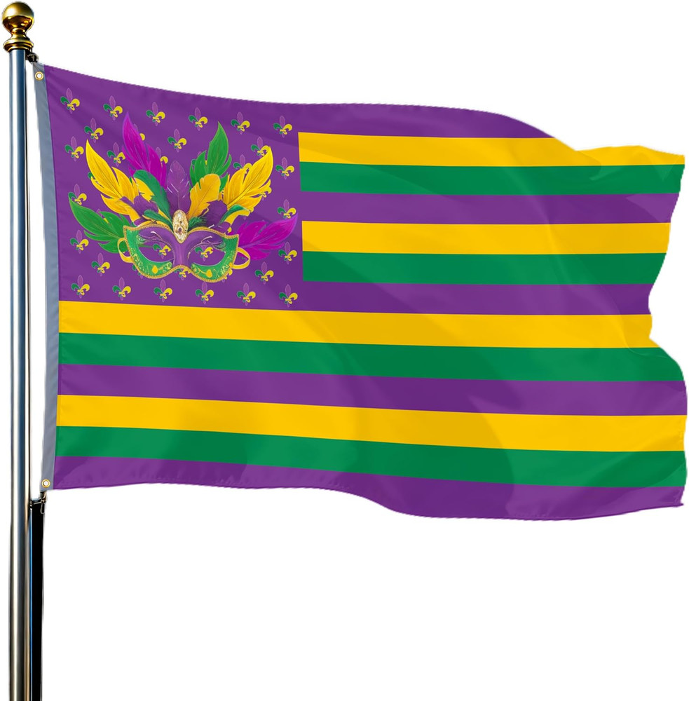 Mardi Gras Flags Outdoor 3X5 Double Sided Print Mardi Gras Banner Sign Polyester
