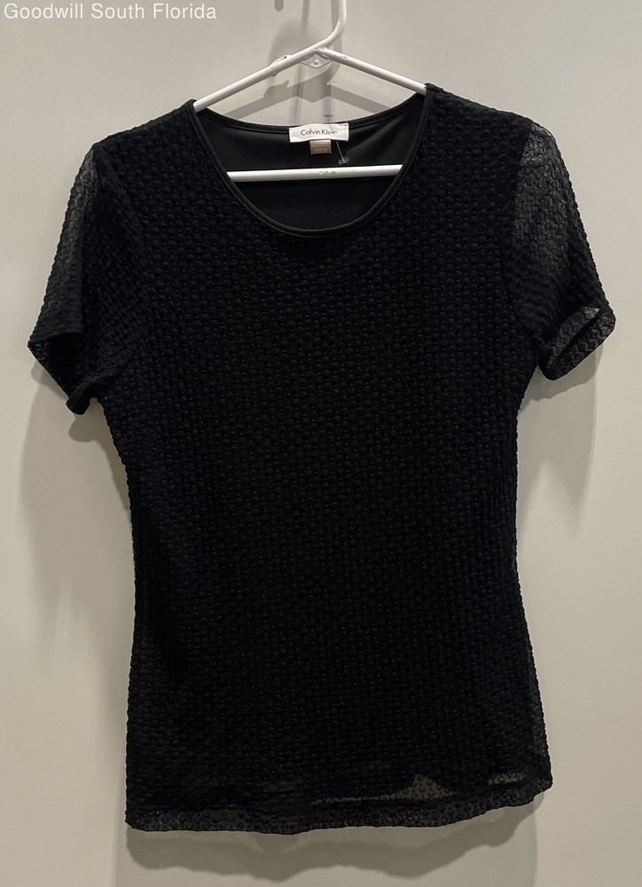 Calvin Klein Womens Black Short Sleeve Crew Neck Blouse Top Size Medium