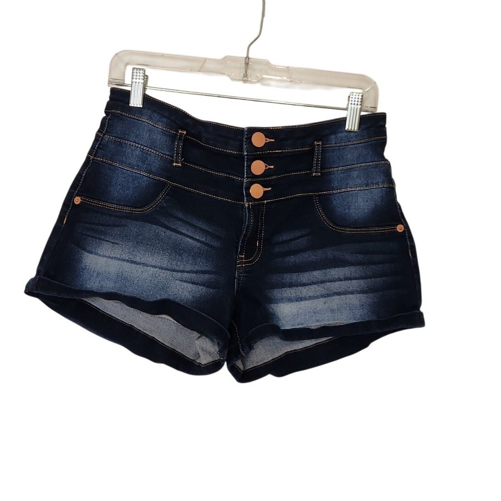 No Boundaries Blue Denim Sailor Button Fly Hot Pants Micro Jean Shorts Size 13