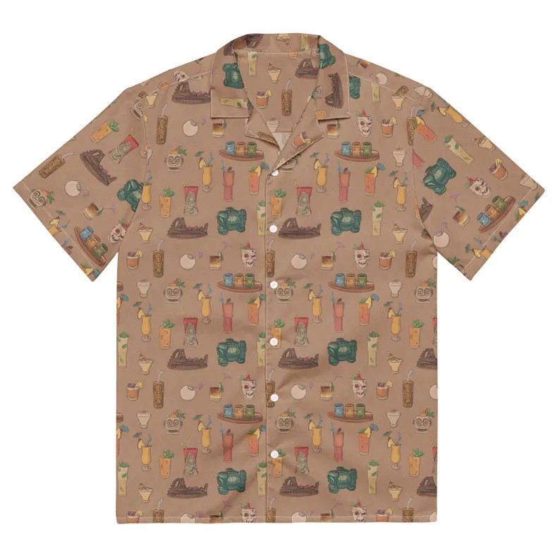 Trader Sam's Tiki Cocktails All-Over Print Hawaiian Shirt Collared Button Up