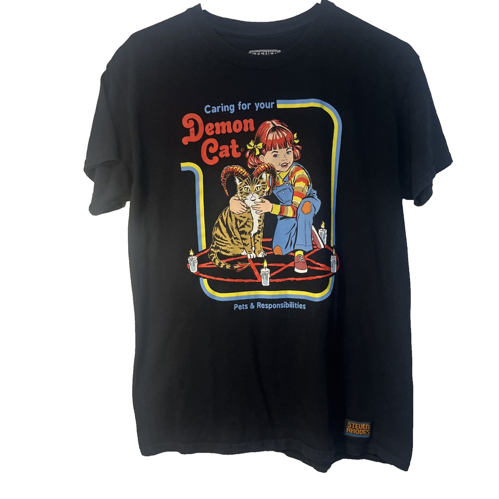 Steven Rhodes Caring For Your Demon Cat T-shirt Pets and Responsibilities M