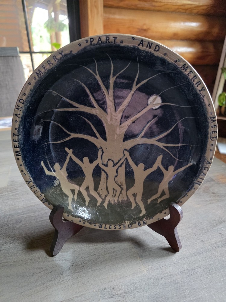 Merry Meet Stoneware Plate Handthrown Pottery Susan Minyard Signed Wicca