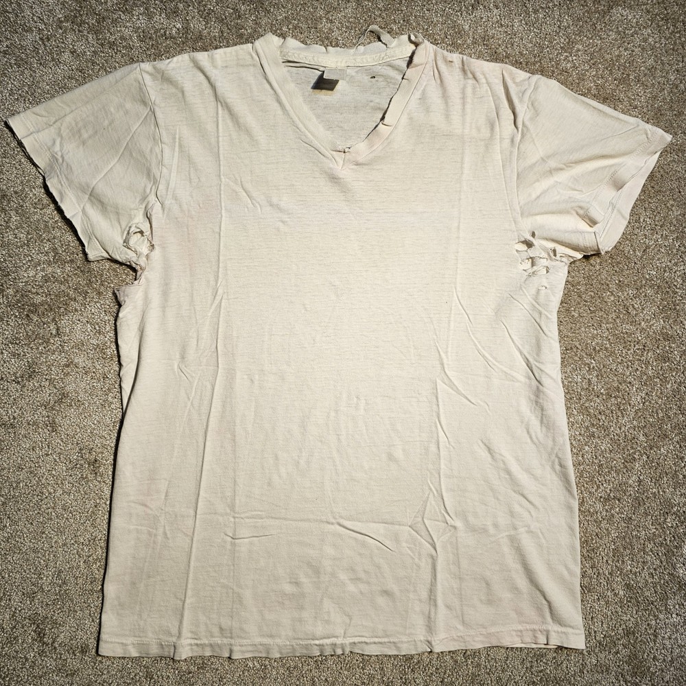 Vtg 90s Destroyed Thin Blank White Mens M Single Stitch T-Shirt Punk Sleeze Worn