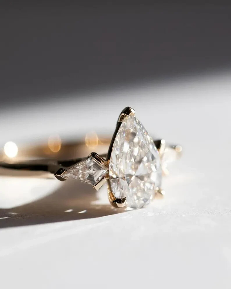 2Ct Pear-Shaped Moissanite Wedding Ring in 14k Yellow Gold Plating for Her
