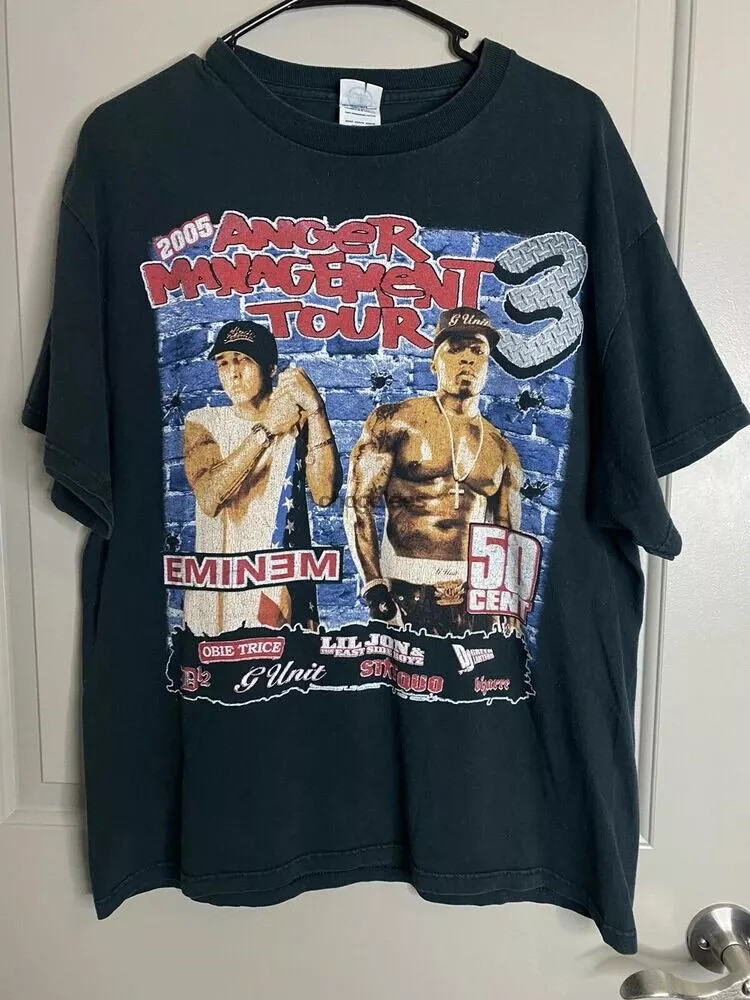 Vintage 2005 Eminem 50 Cent Anger Management Tour Concert Shirt Size L Rap Te...