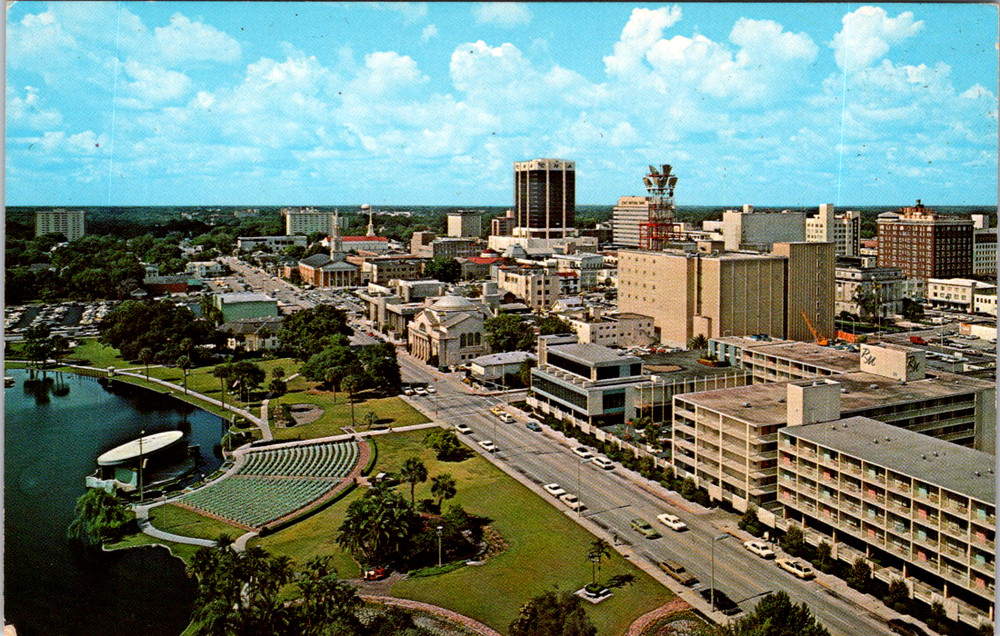 Vintage Postcard Lake Eola Bandshell Downtown Orlando Florida View