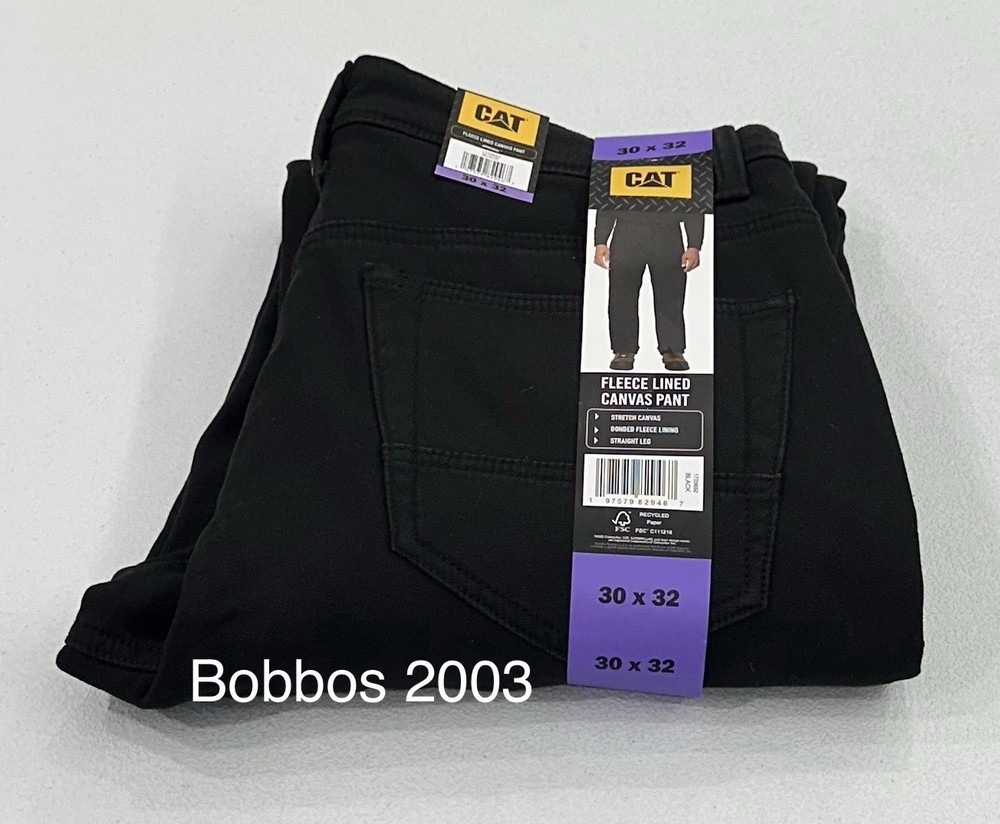 CAT Men's Fleece Lined Canvas Pants, Black, Size 30X32