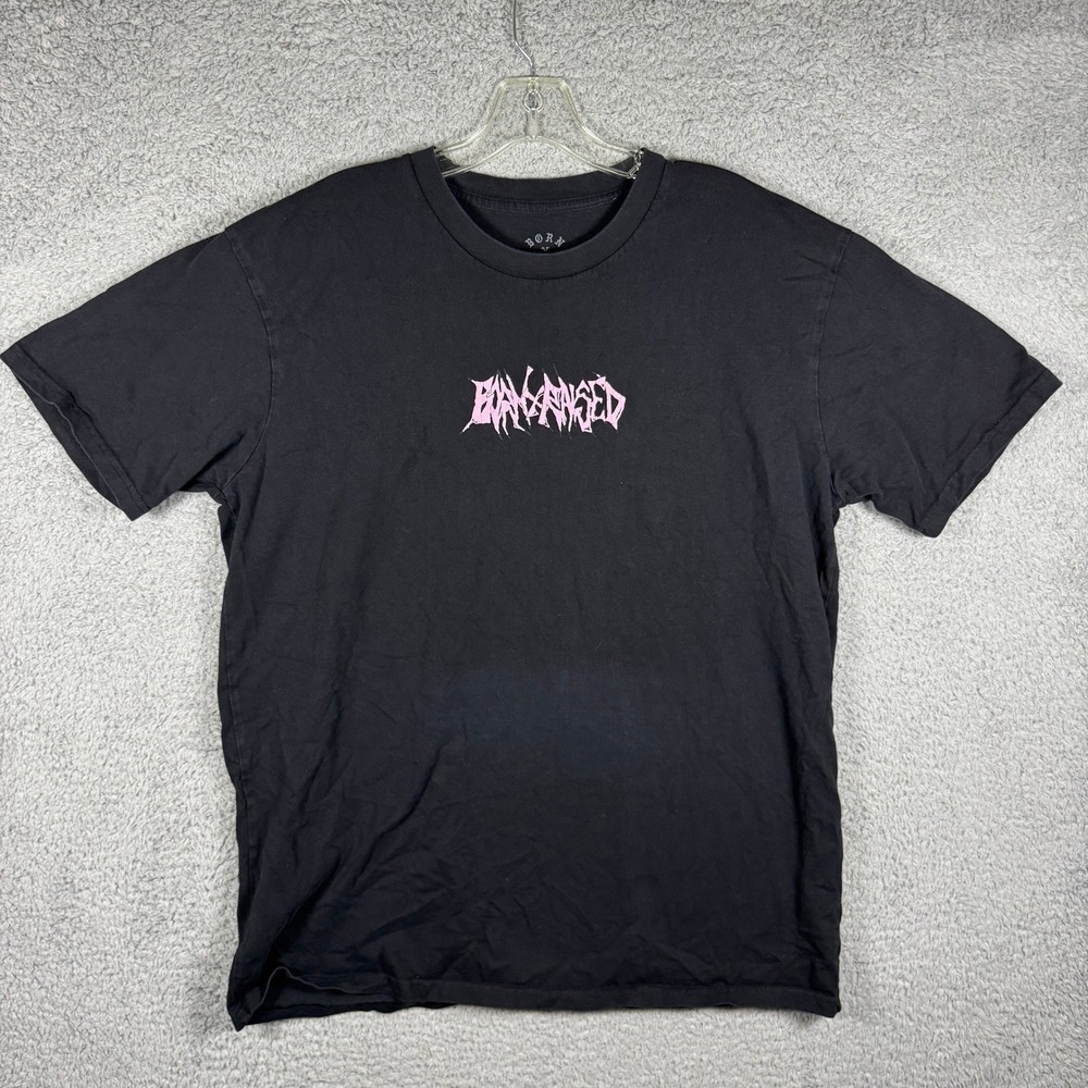 Born X Raised Mens XL Black Graphic T-Shirt Skeleton Tank Pink Metal Logo Tee