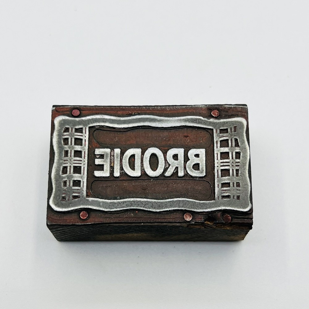 Vintage Brodie Letterpress Printing Block for Crafting