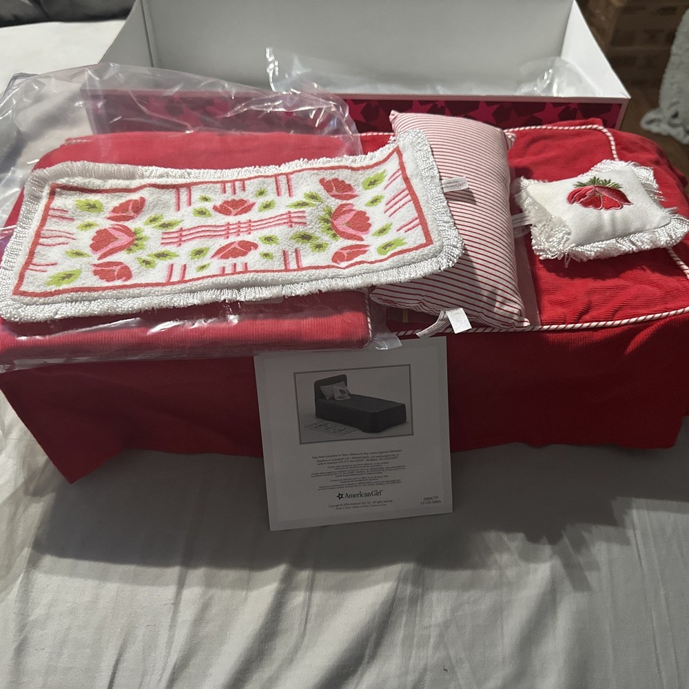 American Girl Doll Molly’s Bed And RED Corduroy Spread