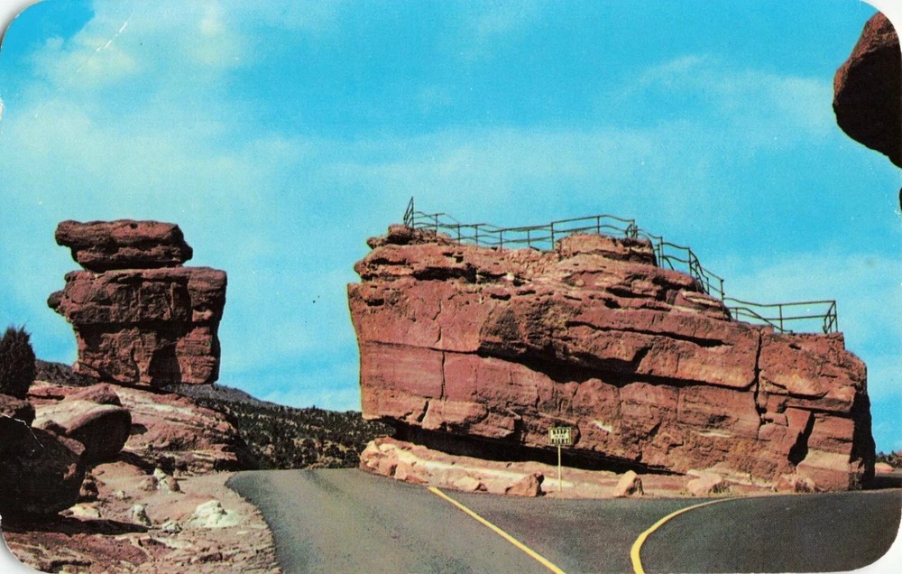 Balanced and Steamboat Rocks, Garden of the Gods Pikes Peak Colorado CO Postcard