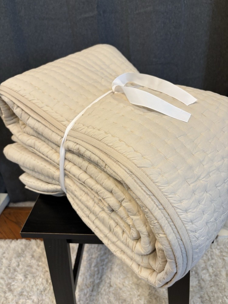 West Elm King California King Sand Cotton Voile Solid Quilt Lightweight Airy