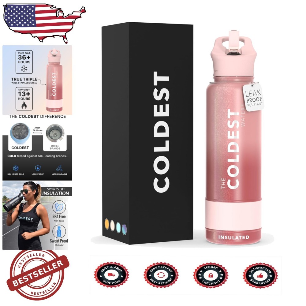 Coldest 40 Oz Vacuum Insulated Sports Water Bottle - Leak-Proof & Stylish Pink