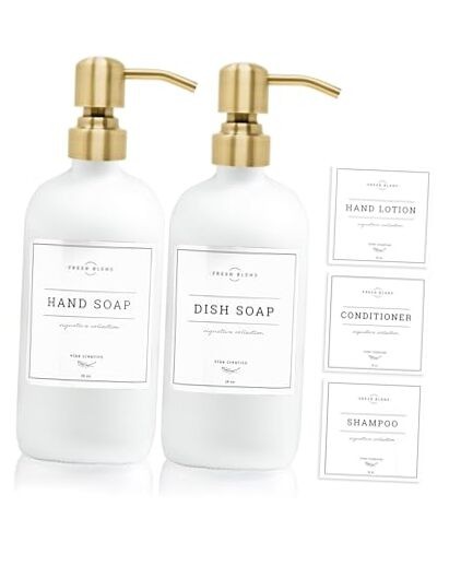 Elegant 2-Pack White Glass Soap Dispenser with Gold Pump