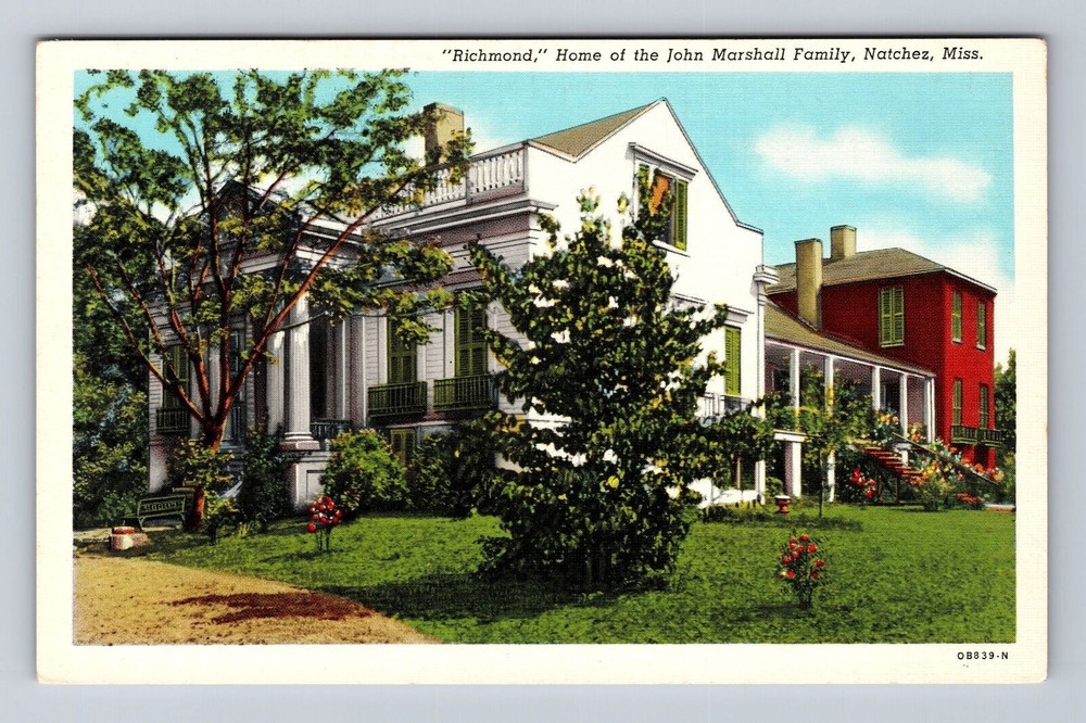 Natchez MS-Mississippi, Richmond, Home of John Marshall Family Vintage Postcard