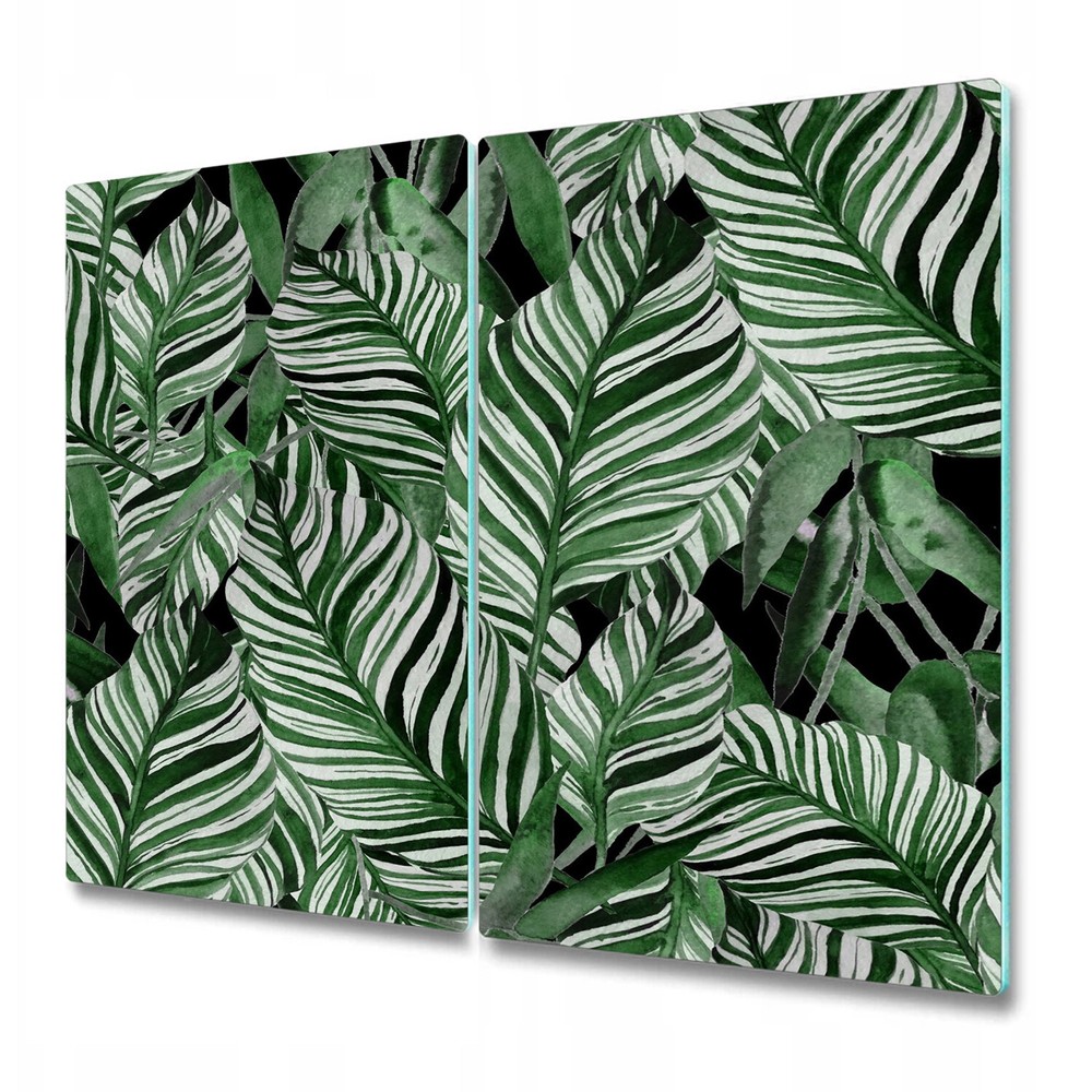 Glass Chopping Board Utensil Board Dark Tropical Jungle Leaves Watercolour