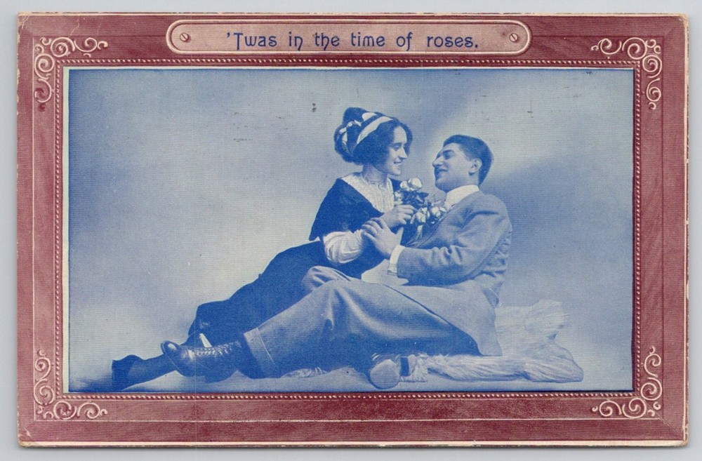 1911 Romantic Couple Postcard 'Twas in the Time of Roses Sent to Port Royal PA