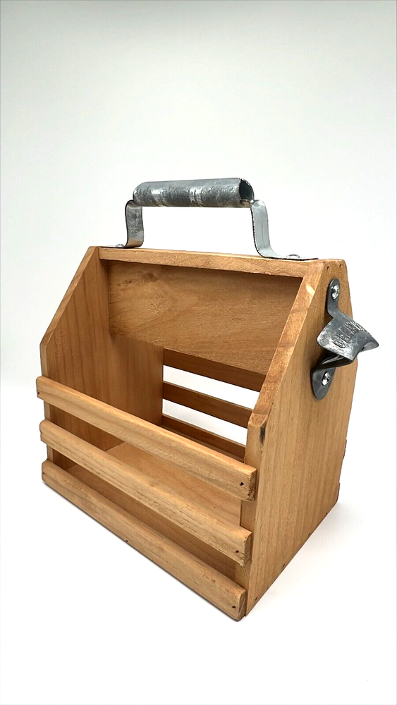 Wooden Beer Carrier - Craft Beer Caddy with Bottle Opener 6 Pack Beer Crate