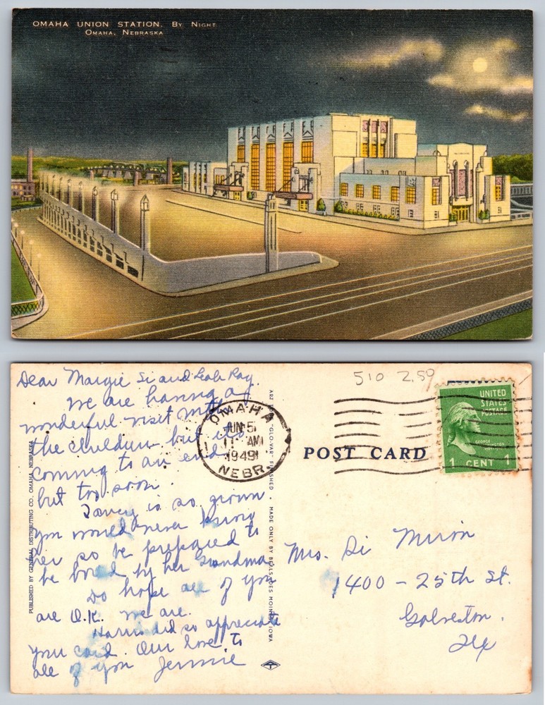 Omaha Union Station Omaha Nebraska Night Postcard