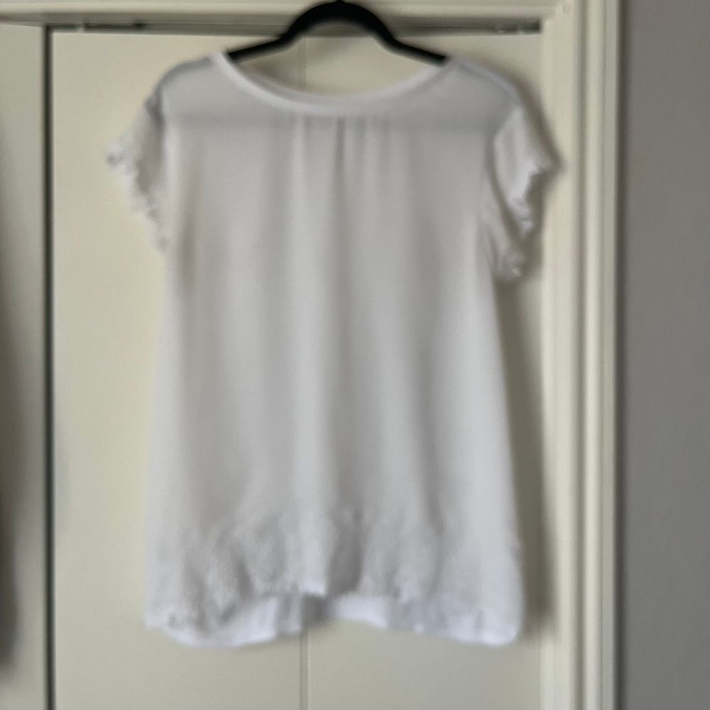 LOFT White Cap Sleeve Blouse with Lace Trim Casual Office Top Size M