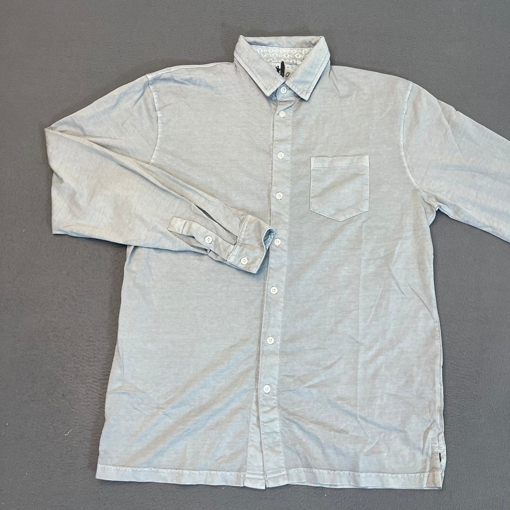 Johnnie-O Mens Medium Grey Long Sleeve Button Down Cotton Shirt Pocket Casual