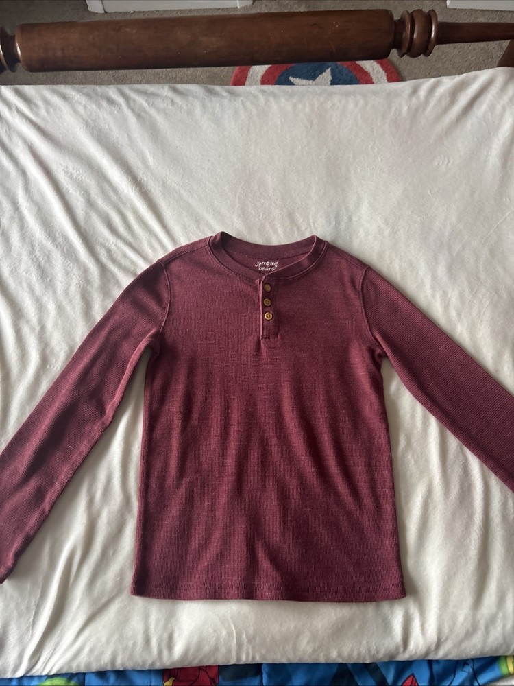 Maroon Red Long Sleeve Jumping Bean Size 7 Quarter Button Up Boys Shirt