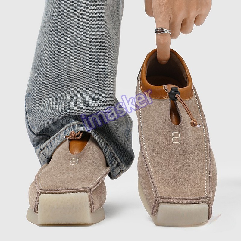 Fashion Men's Suede Leather Square Toe Flats Casual Shoes Casual Loafers Vintage