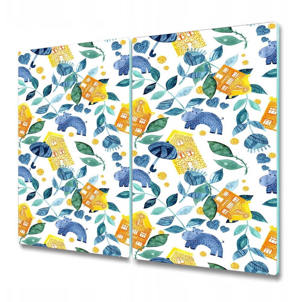 Glass Induction Ceramic Hob Cover Hippo Houses | | Watercolour 2x30x52