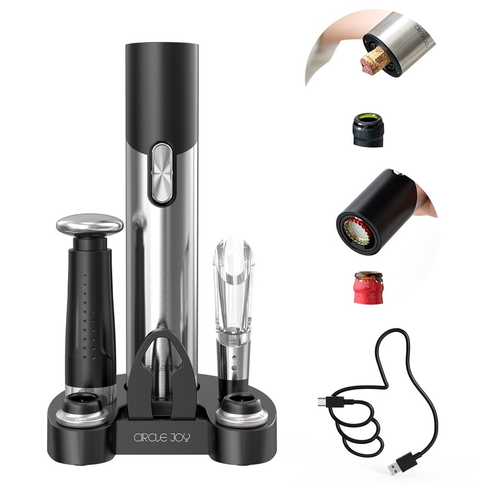 Automatic Cordless Electric Wine Opener Set with Foil Cutter and Charging Base – Perfect for Wine and Beer Bottles, Rechargeable and Easy-to-Use Wine Accessory Kit