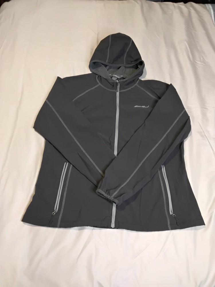 Eddie Bauer Womens Running Athletic Full Zip Hooded Jacket Sz XL Black