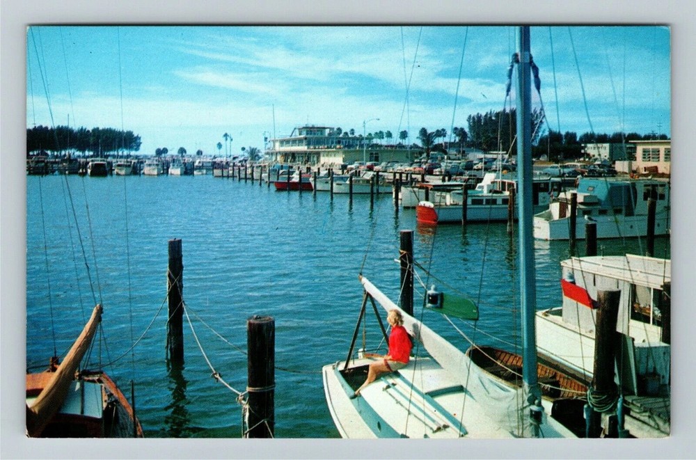 Clearwater Beach FL-Florida, Marina, Boats, Dock, Vintage Postcard
