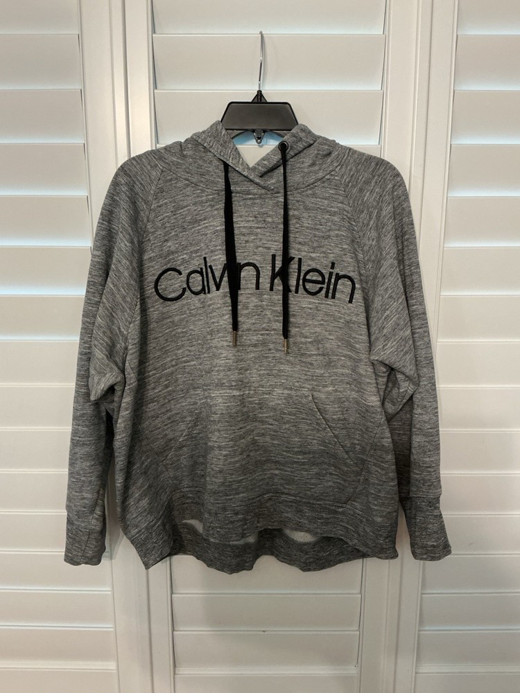 Calvin Klein Hoodie Womens Gray 2XL Gray Sweatshirt Fleece Long Sleeve