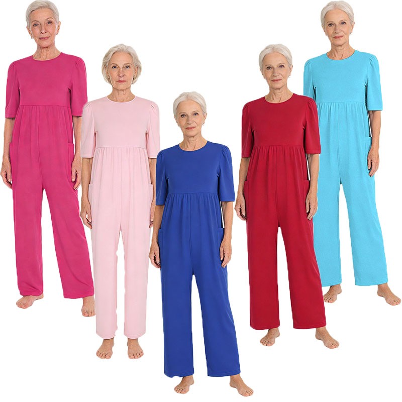 Womens Anti-strip Jumpsuit Elderly Dementia Bodysuit Adaptive Nightwear Bottom