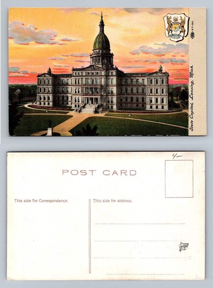Lansing, MI-Michigan, State Capitol Sunset Dome View, Vintage Postcard