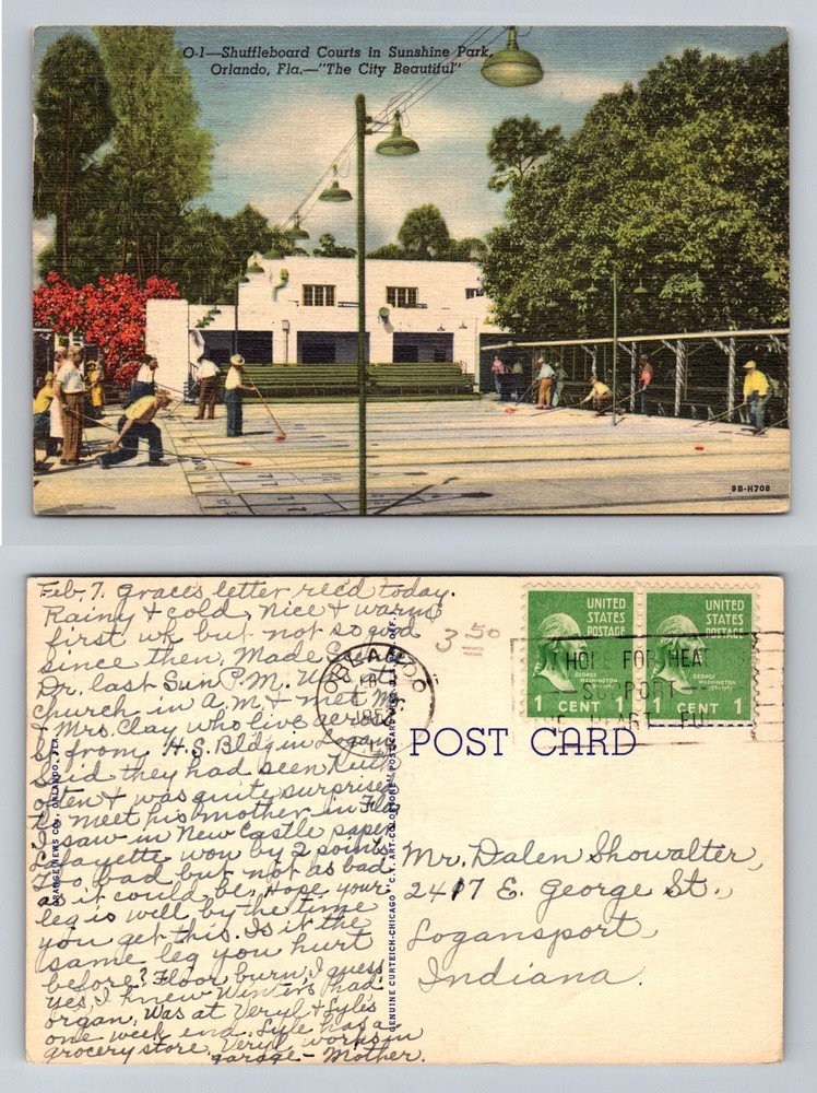 Orlando, FL-Florida, Sunshine Park Shuffleboard Courts Vintage c1952 Postcard