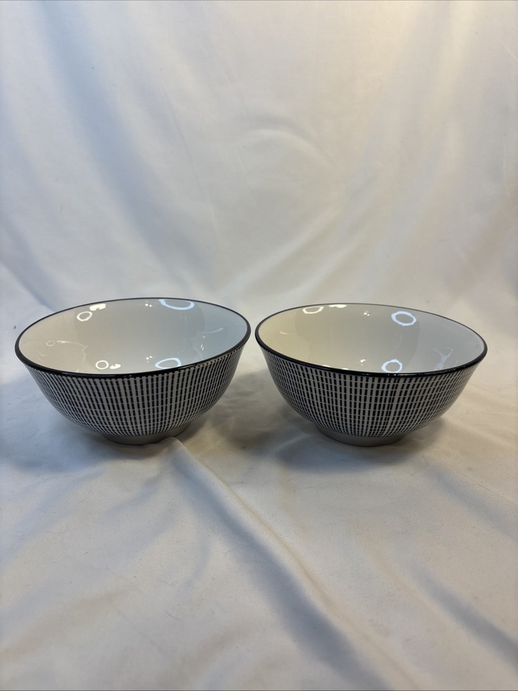 Set of 2 Royal Norfolk White & Black Optic Swirl Soup Cereal Bowls