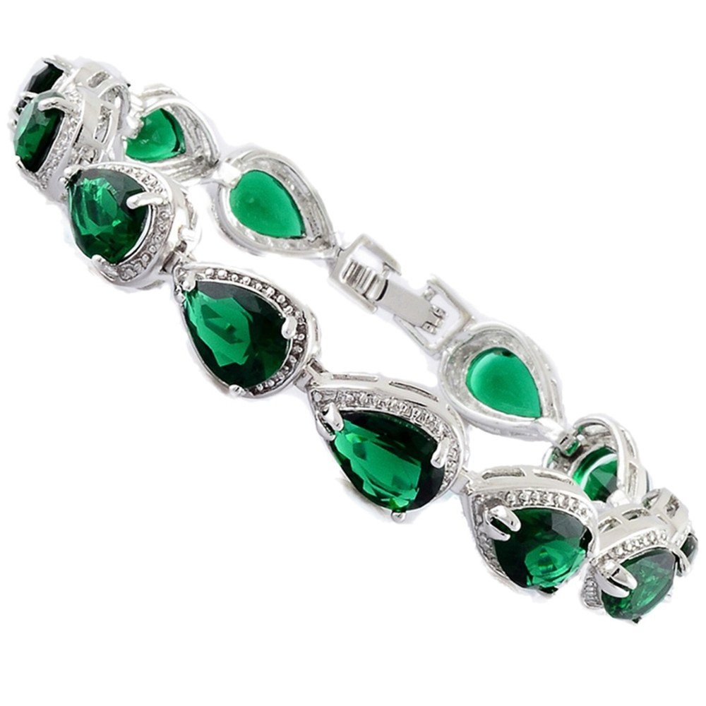 RIZILIA CELEBOX Teardrop Pear Cut Green Emerald Simulated Jewelry Set With Earrings