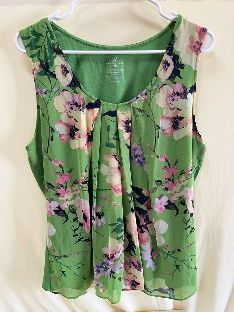 New York & Company Women's Sleeveless Blouse Size XXL Green Floral