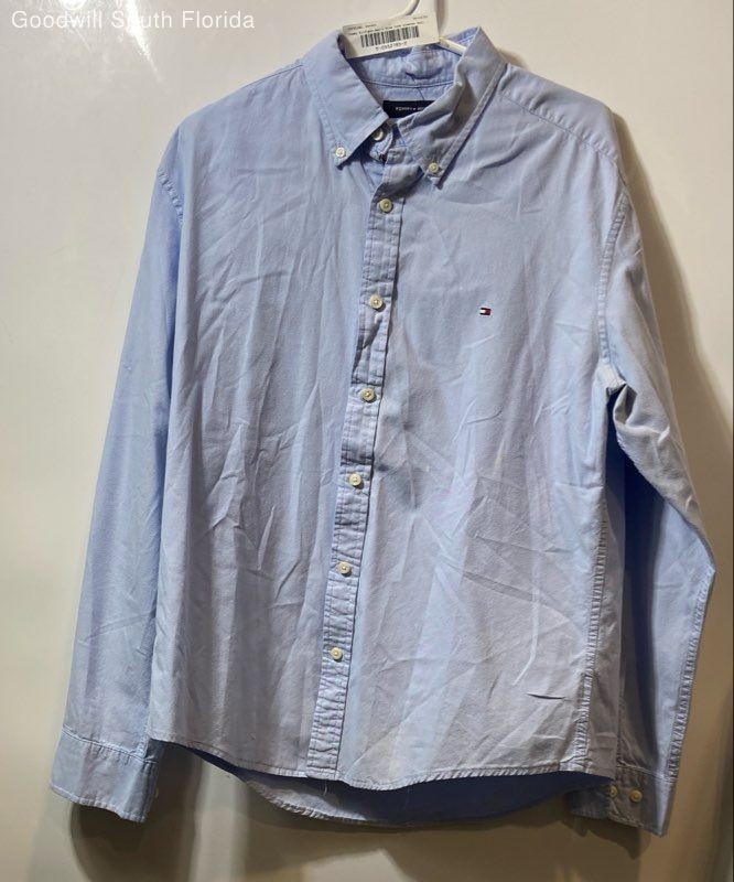 Tommy Hilfiger Mens Blue Long Sleeve Collared Button-Up Shirt Size Large