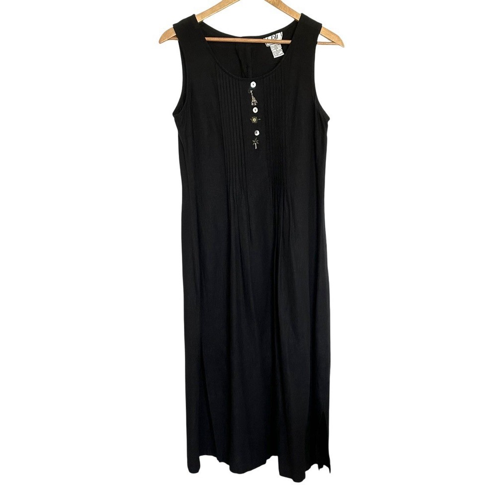 DJI Women’s Dress Size 8 Black Linen Blend Embroidered Midi Sleeveless