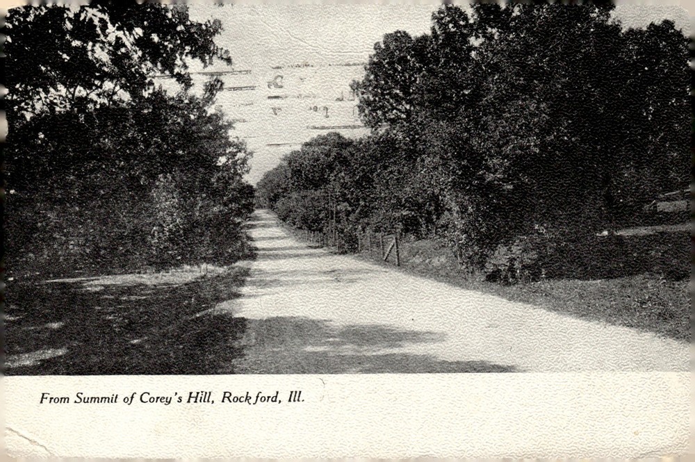 1907 Corey's Hill Rockford Illinois B&W Landscape View RPO Postmark Postcard