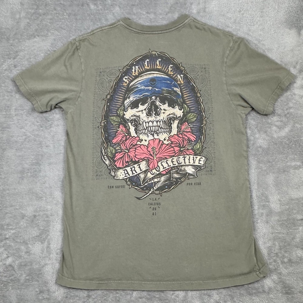Sullen Art Collective T-Shirt Mens Large Green Skull Graphic Cotton Short Sleeve