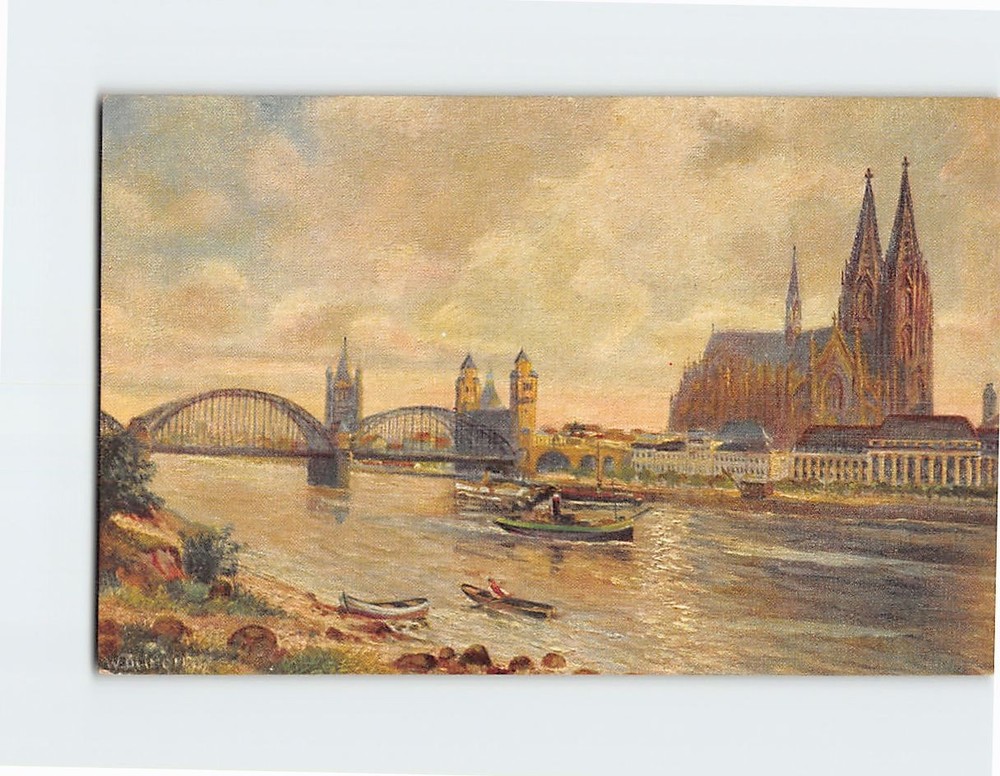 Postcard Hohenzollern Bridge Rhine River in Cologne Germany