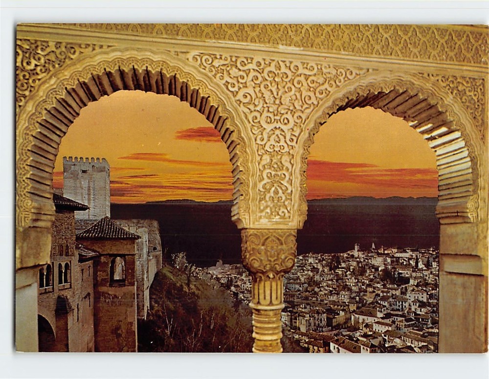 Postcard Sunset Scene Alhambra Granada Andalusia Spain