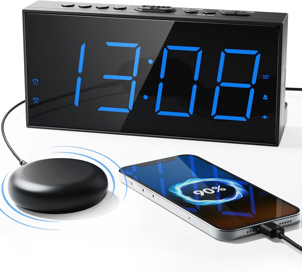 Roxicosly Loud Alarm Clock with Bed Shaker, Vibrating Alarm Clock for Heavy Slee