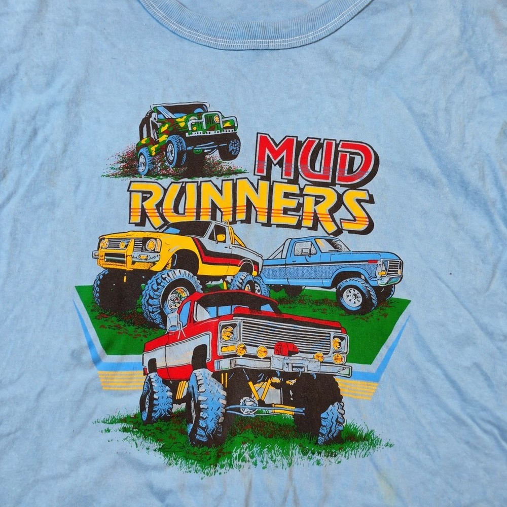 Vintage Mud Runners T-Shirt Men's Large Blue 1989 4x4 Truck Graphic Made In USA