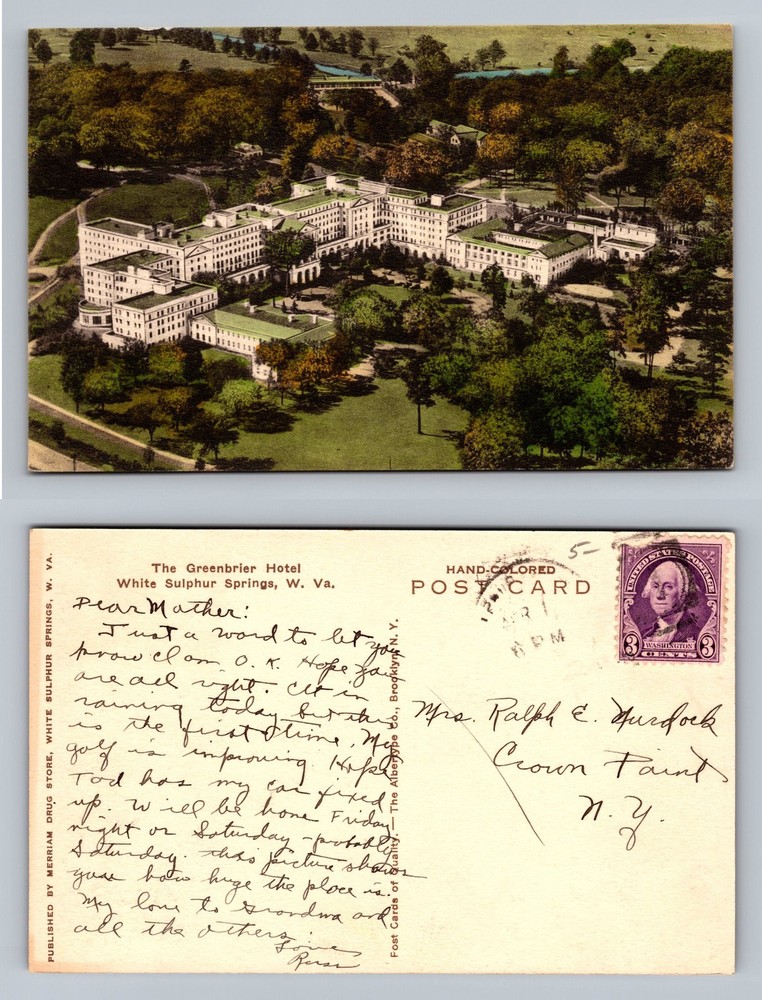 White Sulphur Springs, WV-West Virginia, Greenbrier Hotel Old Vintage Postcard