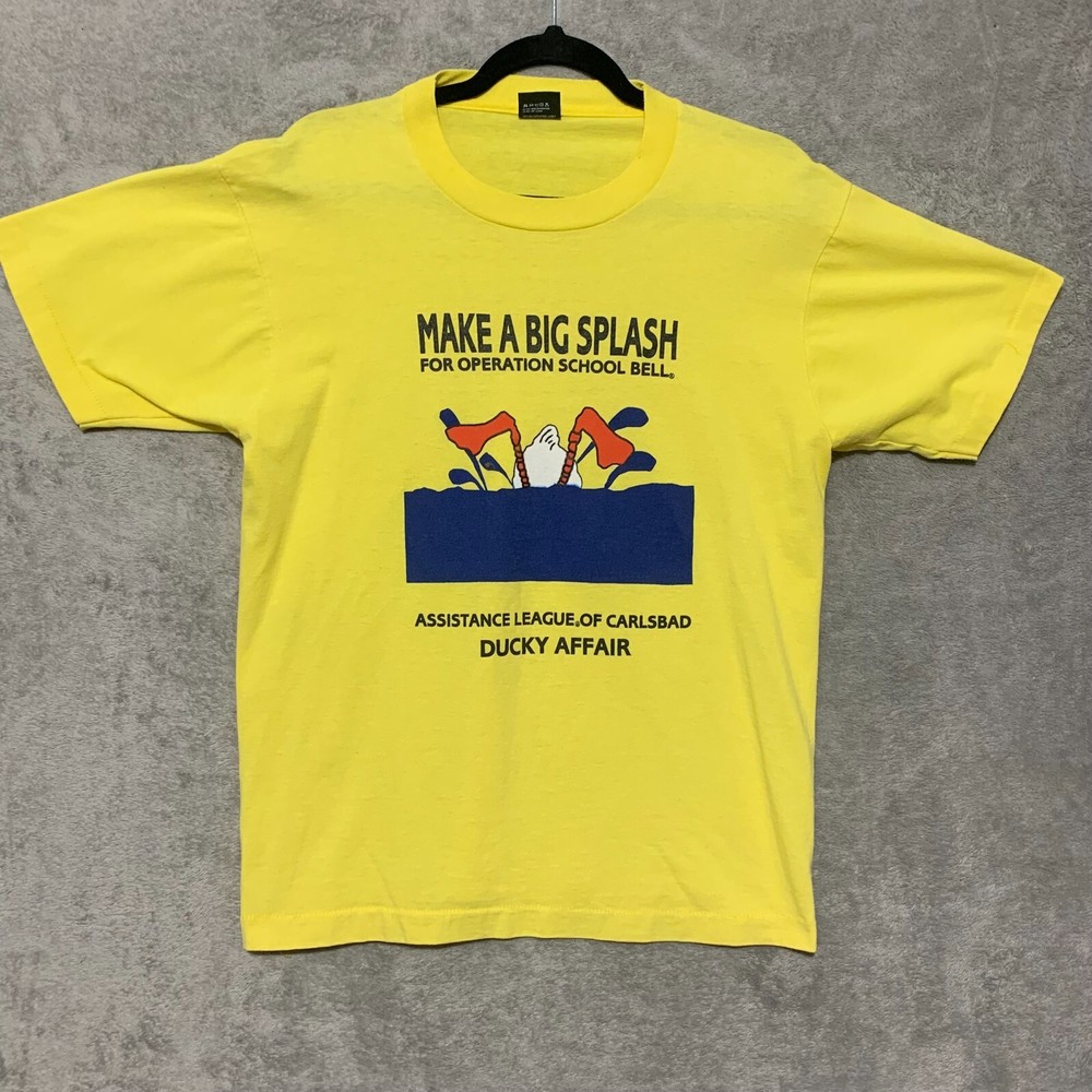 Screen Stars Best - T Shirt Yellow Carlsbad Single Stitch Large - Vintage
