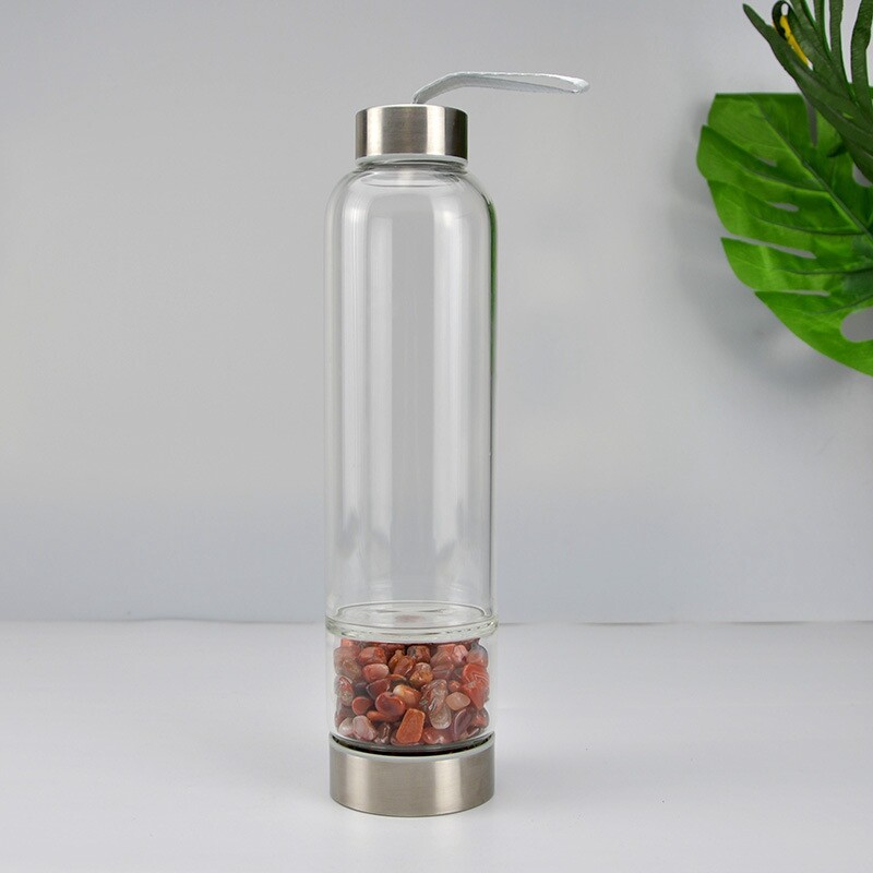 Natural Red Agate Jade Quartz Crystal Elixir Water Bottle Energy Stone Cup Reiki